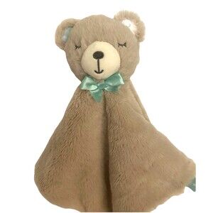Kelly Toys Sleeping Bear Plush Baby Security Blanket Lovey Green Bow Rattle Tags